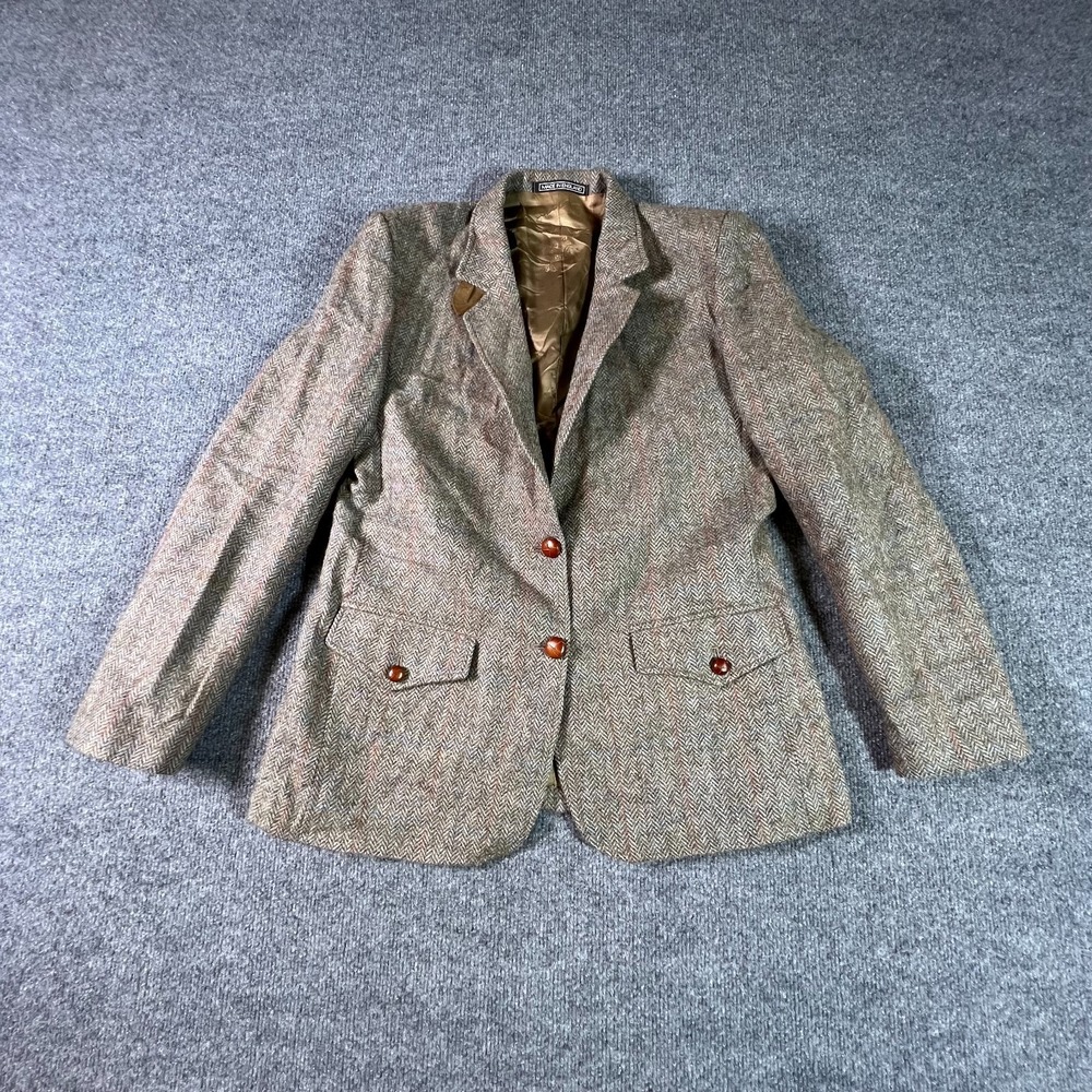 Orvis Blazer Jacket Womens 12 Brown Herringbone Wool Tweed Academic Equestrian